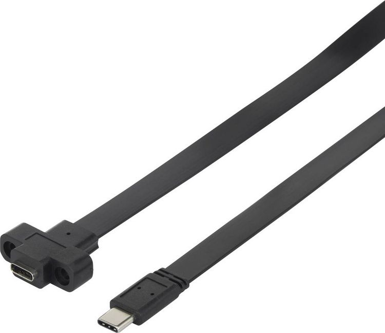 Produktbild: Renkforce USB-Kabel USB 3.2 Gen1 USB-C&reg; Stecker, USB-C&reg; Buchse 0.25 m Schwarz schraubbar, hochflexibel RF-3415030