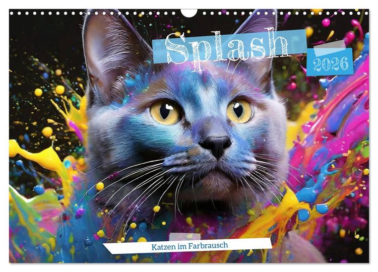 Produktbild: Splash - Katzen im Farbrausch (Wandkalender 2026 DIN A3 quer), CALVENDO Monatskalender