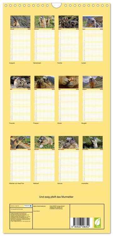 Produktbild: Familienplaner 2026 - Und ewig pfeift das Murmeltier mit 5 Spalten (Wandkalender, 21 x 45 cm) CALVENDO