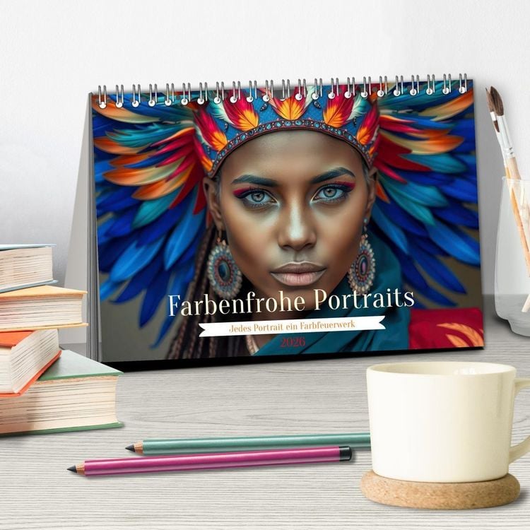 Produktbild: Farbenfrohe Portraits (Tischkalender 2026 DIN A5 quer), CALVENDO Monatskalender