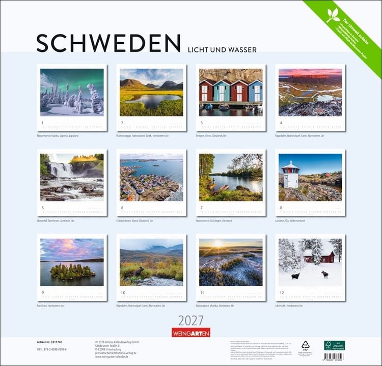 Produktbild: Schweden Kalender 2027 - Licht und Wasser