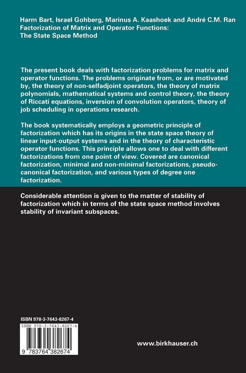 Produktbild: Factorization of Matrix and Operator Functions: The State Space Method