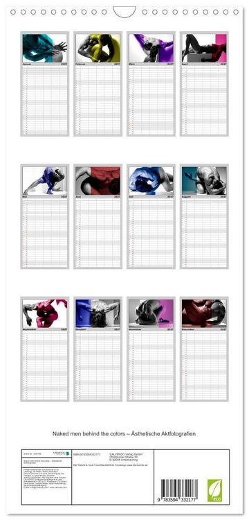 Produktbild: Familienplaner 2027 - Naked men behind the colors &ndash; &Auml;sthetische Aktfotografien mit 5 Spalten (Wandkalender, 21 x 45 cm) CALVENDO