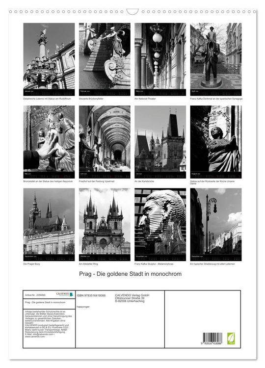 Produktbild: Prag - Die goldene Stadt in monochrom (Wandkalender 2026 DIN A2 hoch), CALVENDO Monatskalender