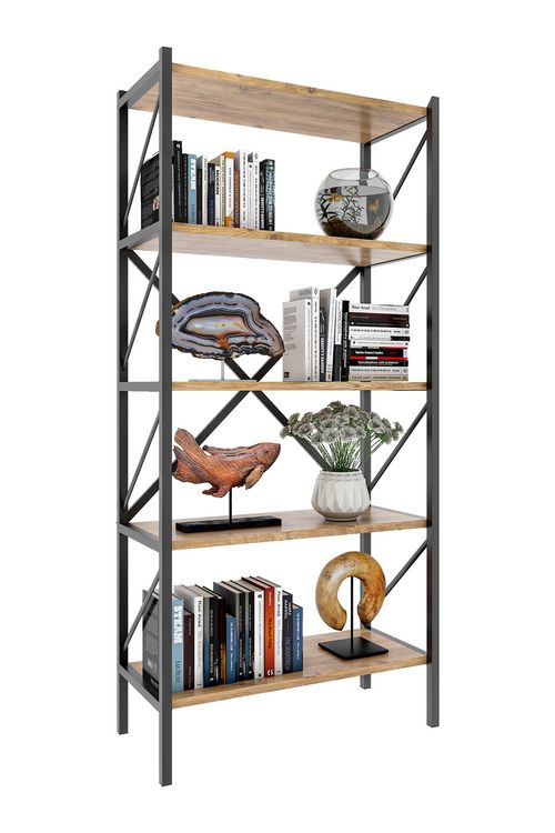Produktbild: Holz Metall Stand Regal B&uuml;ro B&uuml;cher Insasi 5fach