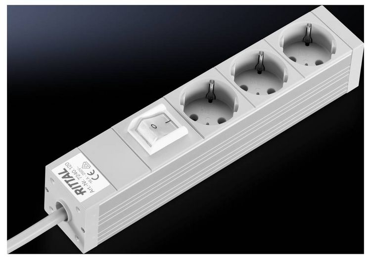 Produktbild: Rittal DK 7240.120 Steckdosenleiste 3-fach, mit Schalter Aluminium 1St.