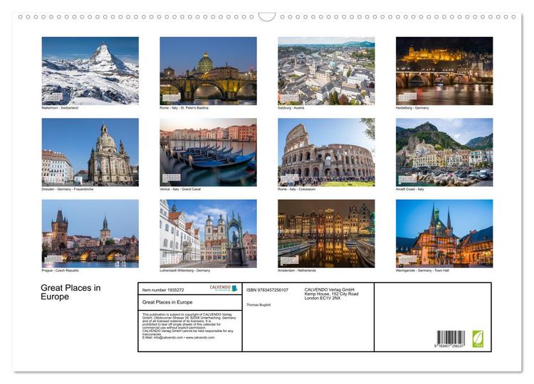 Produktbild: Great Places in Europe (Wall Calendar 2026 DIN A2 landscape), CALVENDO 12 Month Wall Calendar