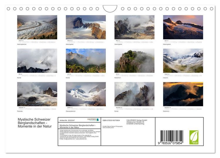 Produktbild: Mystische Schweizer Berglandschaften - Momente in der Natur (Wandkalender 2026 DIN A4 quer), CALVENDO Monatskalender