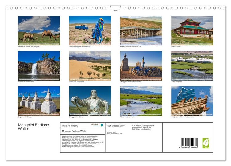 Produktbild: Mongolei Endlose Weite (Wandkalender 2027 DIN A3 quer), CALVENDO Monatskalender