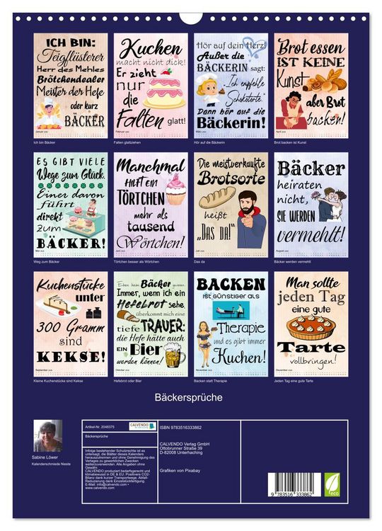 Produktbild: B&auml;ckerspr&uuml;che (Wandkalender 2026 DIN A3 hoch), CALVENDO Monatskalender