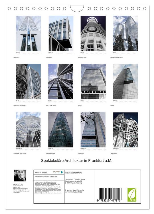 Produktbild: Spektakul&auml;re Architektur in Frankfurt a.M. (Wandkalender 2026 DIN A4 hoch), CALVENDO Monatskalender