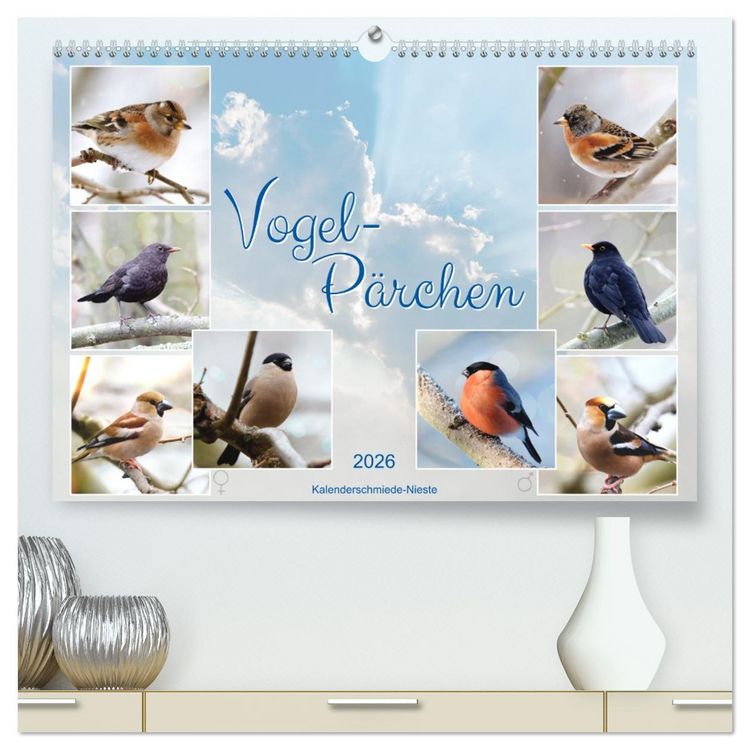 Produktbild: Vogel-P&auml;rchen (hochwertiger Premium Wandkalender 2026 DIN A2 quer), Kunstdruck in Hochglanz