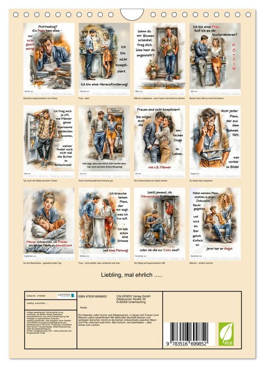 Produktbild: Liebling, mal ehrlich ..... (Wandkalender 2026 DIN A4 hoch), CALVENDO Monatskalender
