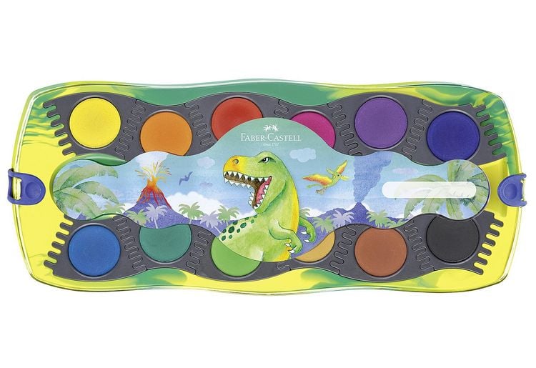 Produktbild: FABER-CASTELL Farbkasten Connector 12 Dino mit Deckwei&szlig; Blister