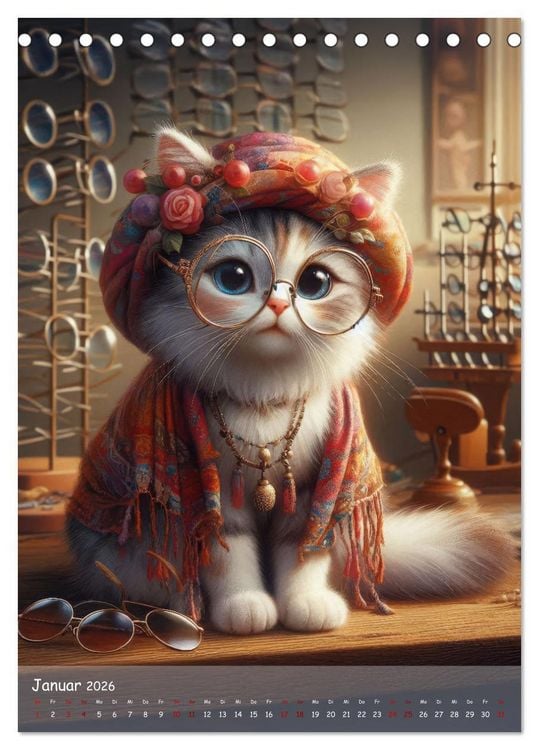 Produktbild: Katzen im Boho-Look - Ein Jahr voller Vielfalt und Charme mit niedlichen Samtpfoten (Tischkalender 2026 DIN A5 hoch), CALVENDO Monatskalender