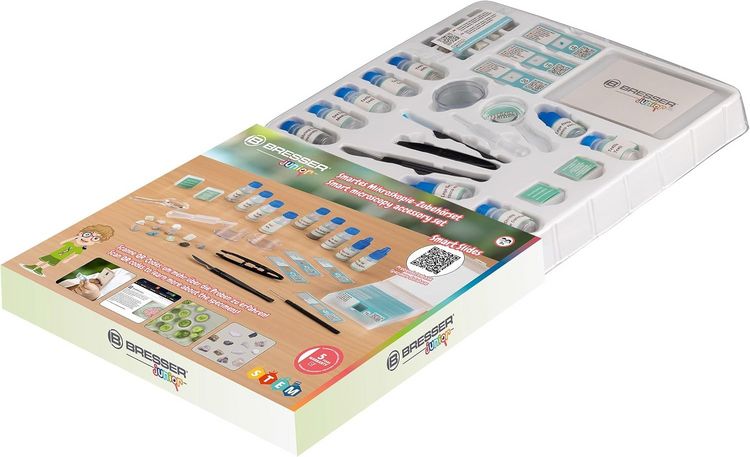 Produktbild: Bresser Junior 12003 - Smartes Mikroskopie-Zubeh&ouml;rset mit verschiedenen Steinen und Dauerpr&auml;paraten inkl. QR-Code f&uuml;r Zusatzinfos