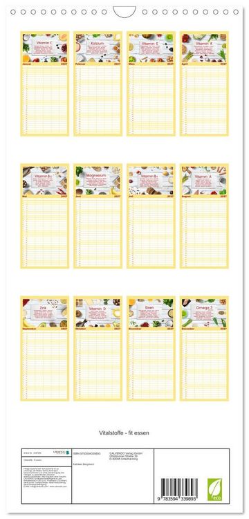 Produktbild: Familienplaner 2027 - Vitalstoffe - fit essen mit 5 Spalten (Wandkalender, 21 x 45 cm) CALVENDO