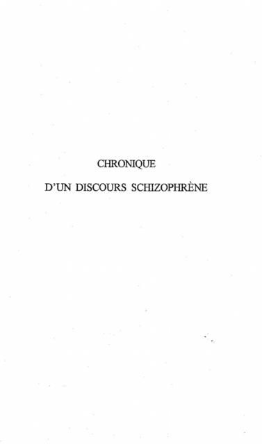 Produktbild: Chronique d'un discours schizophrene