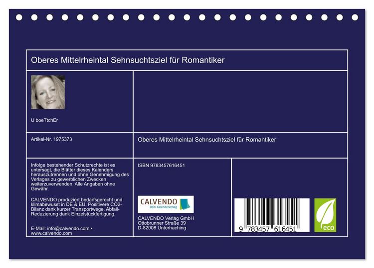 Produktbild: Oberes Mittelrheintal Sehnsuchtsziel f&uuml;r Romantiker (Tischkalender 2026 DIN A5 quer), CALVENDO Monatskalender