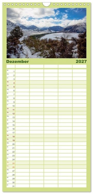 Produktbild: Familienplaner 2027 - Traumhafte Wege - Unterwegs auf Neuseelands S&uuml;dinsel mit 5 Spalten (Wandkalender, 21 x 45 cm) CALVENDO