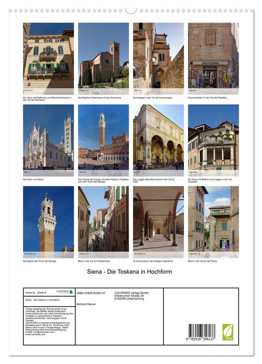 Produktbild: Siena - Die Toskana in Hochform (hochwertiger Premium Wandkalender 2026 DIN A2 hoch), Kunstdruck in Hochglanz