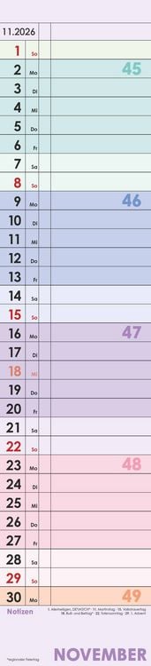 Produktbild: Planer Farbenfroh 2026 - Streifen-Kalender 11,3x49x5 cm - Küchenkalender - Wandplaner - Alpha Edition
