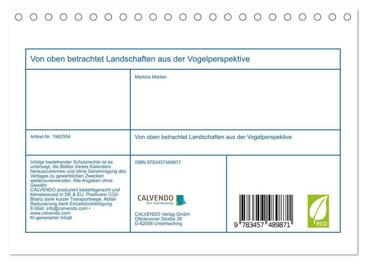 Produktbild: Von oben betrachtet Landschaften aus der Vogelperspektive (Tischkalender 2026 DIN A5 quer), CALVENDO Monatskalender