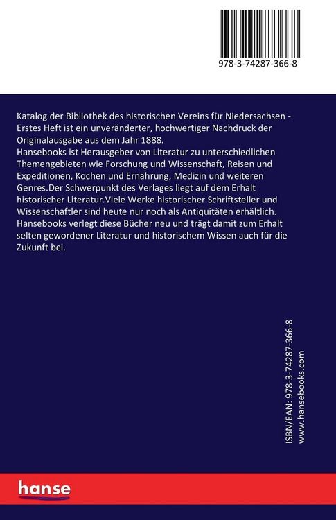 Produktbild: Katalog der Bibliothek des historischen Vereins f&uuml;r Niedersachsen