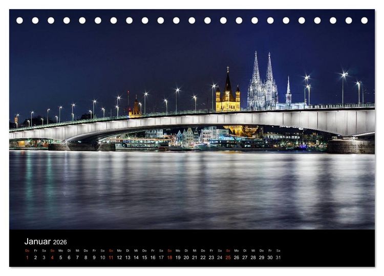 Produktbild: k&ouml;ln dunkel bunt - Die Stadt in anderem Licht! (Tischkalender 2026 DIN A5 quer), CALVENDO Monatskalender