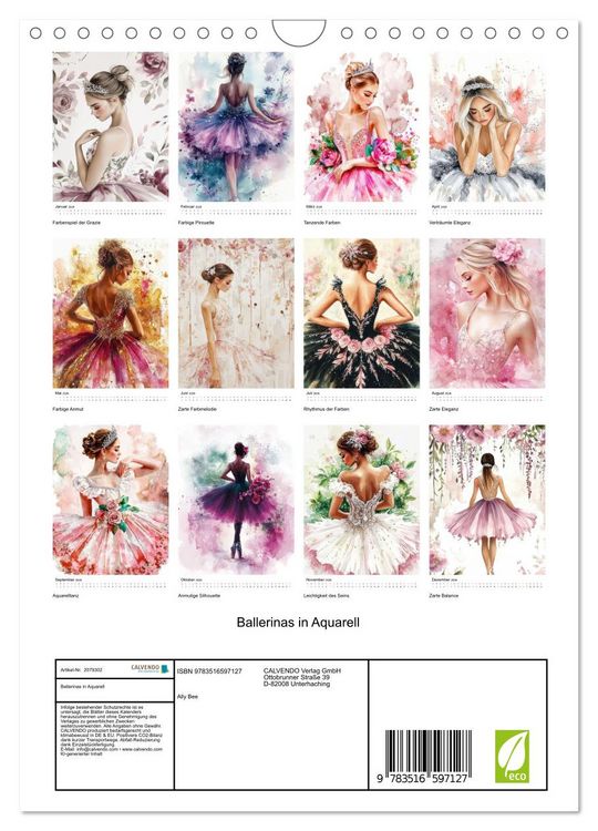 Produktbild: Ballerinas in Aquarell (Wandkalender 2026 DIN A4 hoch), CALVENDO Monatskalender