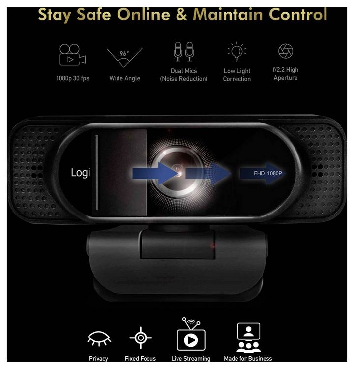 Produktbild: LogiLink UA0381 Full HD-Webcam Klemm-Halterung, Mikrofon