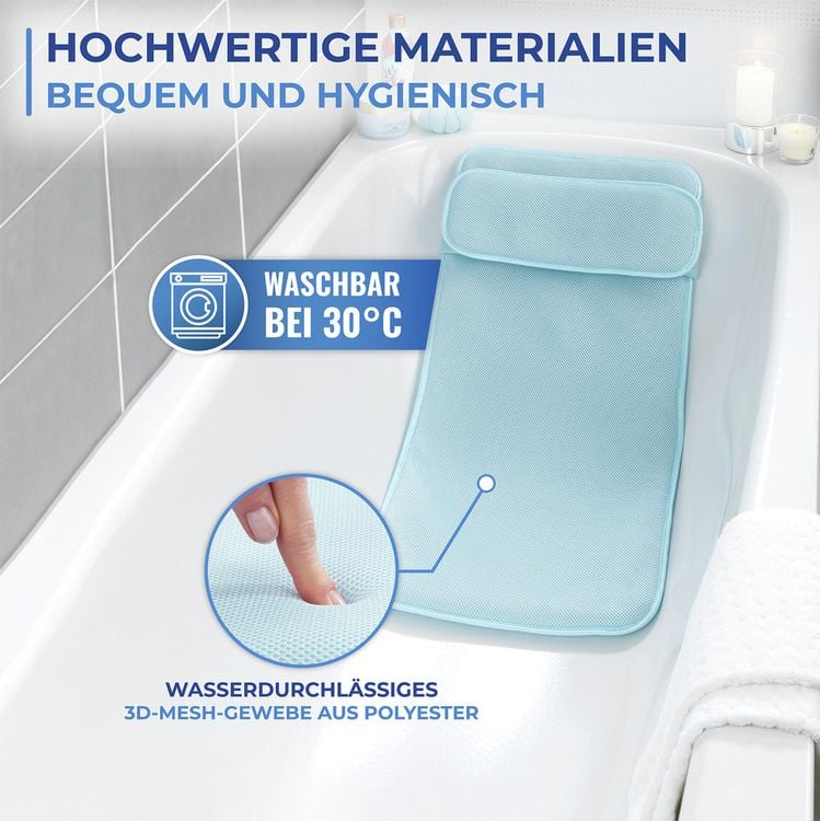 Produktbild: Badewannenmatte mit Kissen, aus 100% druckentlastendem Polyester-3D-Mesh-Gewebe