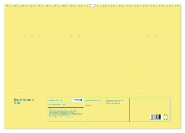 Produktbild: Bastelkalender - Gelb (Wandkalender 2027 DIN A2 quer), CALVENDO Monatskalender