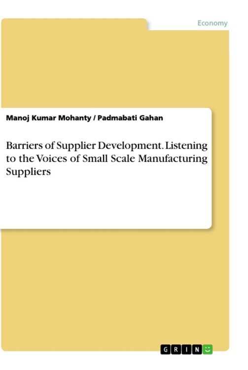 Produktbild: Barriers of Supplier Development. Listening to the Voices of Small Scale Manufacturing Suppliers