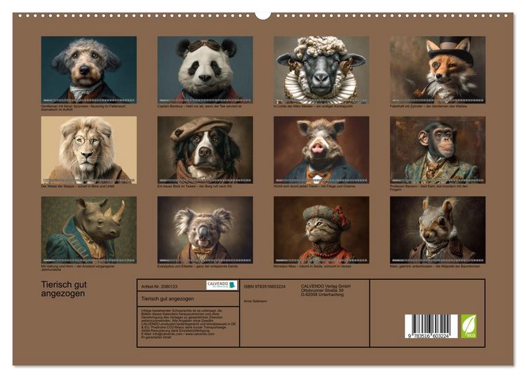 Produktbild: Tierisch gut angezogen (hochwertiger Premium Wandkalender 2026 DIN A2 quer), Kunstdruck in Hochglanz