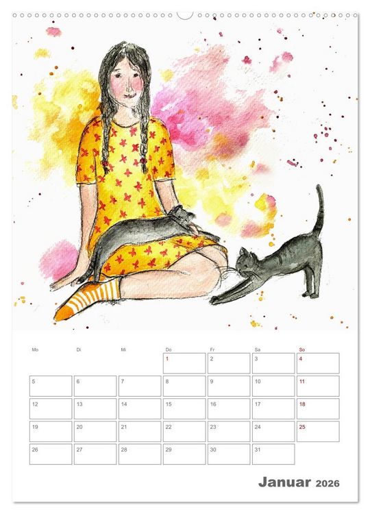 Produktbild: Meine zwei Samtpf&ouml;tchen und Ich - Bezaubernde Aquarelle einer gro&szlig;e Liebe (hochwertiger Premium Wandkalender 2026 DIN A2 hoch), Kunstdruck in Hochglanz