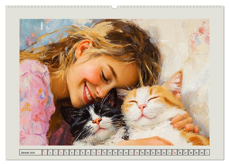 Produktbild: Zweisamkeit in Farben. Katzen und Menschen in Harmonie (Wandkalender 2026 DIN A2 quer), CALVENDO Monatskalender