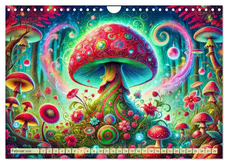 Produktbild: Psychedelische Pilze - Die bunte Welt der magischen Pilze (Wandkalender 2026 DIN A4 quer), CALVENDO Monatskalender