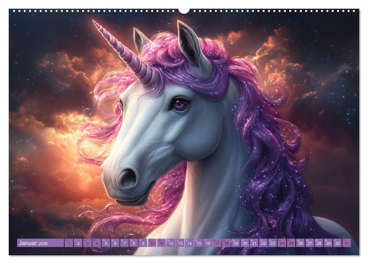 Produktbild: Zwischen Glitzer und Fantasie-Einh&ouml;rner durchs Jahr (hochwertiger Premium Wandkalender 2026 DIN A2 quer), Kunstdruck in Hochglanz