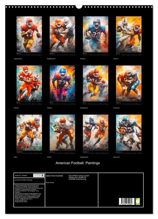 Produktbild: American Football. Paintings (Wandkalender 2026 DIN A2 hoch), CALVENDO Monatskalender