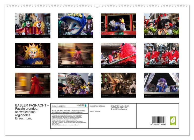 Produktbild: BASLER FASNACHT &ndash; Faszinierendes, schweizerisch regionales Brauchtum. (hochwertiger Premium Wandkalender 2026 DIN A2 quer), Kunstdruck in Hochglanz