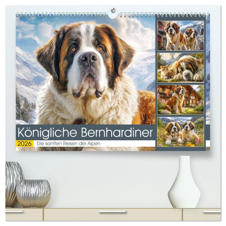 Produktbild: K&ouml;nigliche Bernhardiner. Die sanften Riesen der Alpen (hochwertiger Premium Wandkalender 2026 DIN A2 quer), Kunstdruck in Hochglanz