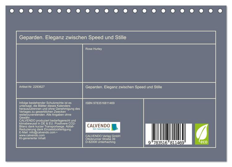 Produktbild: Geparden. Eleganz zwischen Speed und Stille (Tischkalender 2027 DIN A5 quer), CALVENDO Monatskalender
