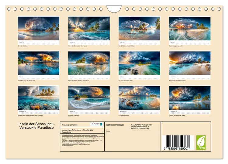 Produktbild: Inseln der Sehnsucht - Versteckte Paradiese (Wandkalender 2026 DIN A4 quer), CALVENDO Monatskalender
