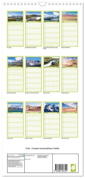 Produktbild: Familienplaner 2027 - Chile - Facetten landschaftlicher Vielfalt mit 5 Spalten (Wandkalender, 21 x 45 cm) CALVENDO