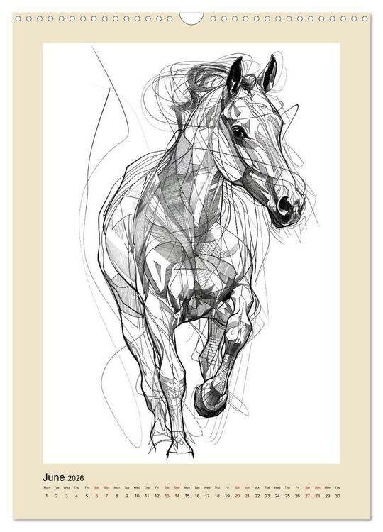 Produktbild: Sketchy Power Horses (Wall Calendar 2026 DIN A3 portrait), CALVENDO 12 Month Wall Calendar
