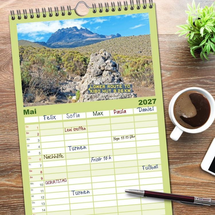 Produktbild: Familienplaner 2027 - Entdeckungen am Kilimandscharo mit 5 Spalten (Wandkalender, 21 x 45 cm) CALVENDO