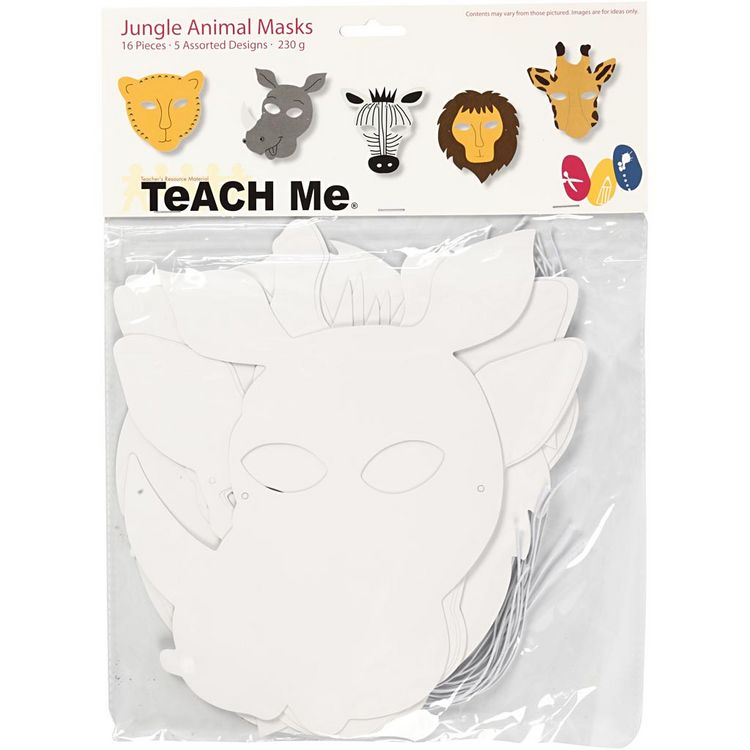 Produktbild: Creativ Company Dschungeltier-Masken, H 22,5-25 cm, B 20,5-22,5 cm, 230 g, Wei&szlig;, 16 Stk