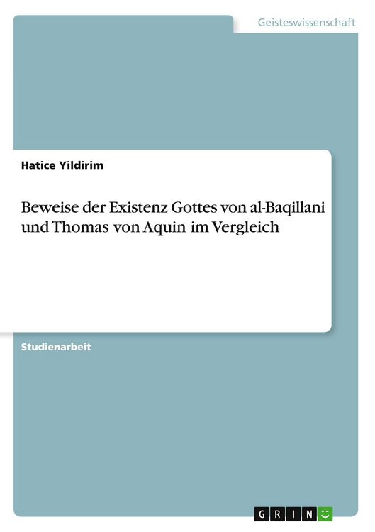 Produktbild: Beweise der Existenz Gottes von al-Baqillani und Thomas von Aquin im Vergleich