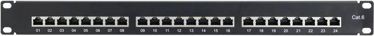 Produktbild: Renkforce 24 Port Netzwerk-Patchpanel 483mm (19\") CAT 6 1 HE Best&uuml;ckt